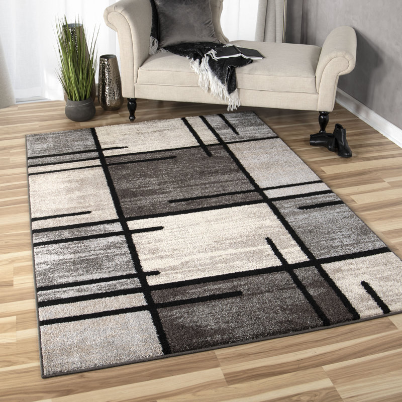 Latitude Run Aaron Geometric Charcoal Stain Resistant Area Rug, Rectangle  7'10" x 10'10"