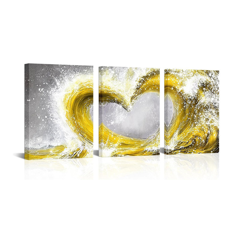 3 Piece Wrapped Canvas Print, Yellow