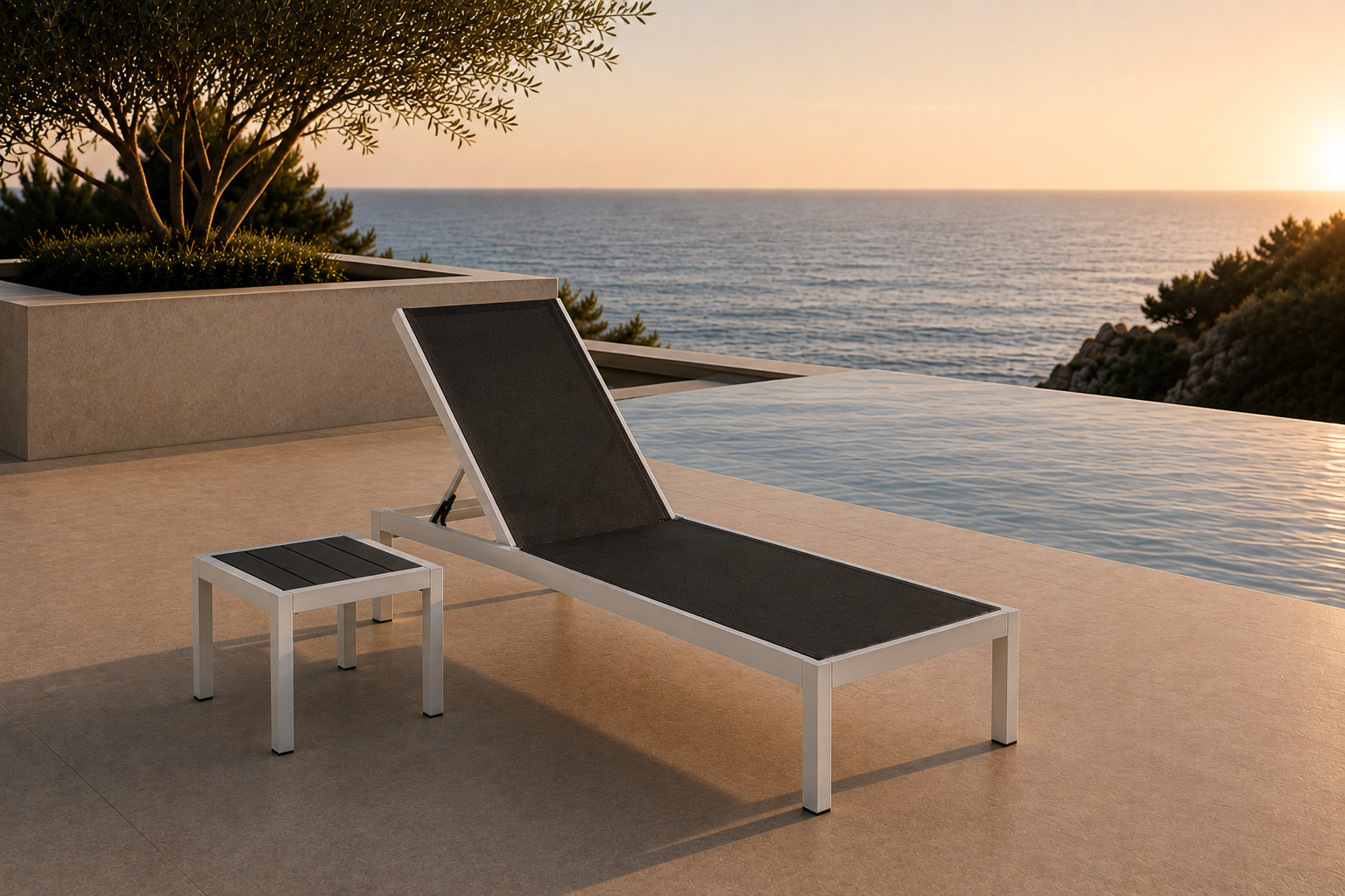 Aynura 25" Patio Chaise Lounge Set, Black, White