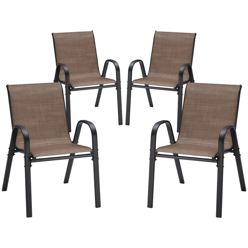 Chaises de patio pour l'extérieur, chaises de salle à manger empilables pour tous les temps, ensemble de chaises avec accoudoirs pour la cour arrière (ensemble de 4)