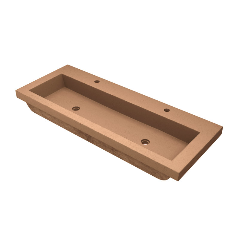 Trough Concrete Handmade Rectangular Drop-in Bathroom Sink, Two Holes Faucet, Terracotta