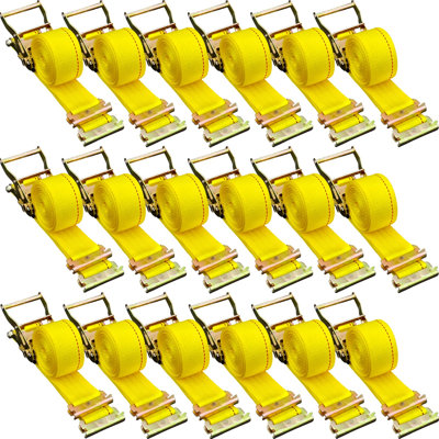 E Track Ratchet Strap, 18PCS 2\" x 15\' E-Track Straps 4400 LBS Breaking Strength, with Polyester Webbing and Spring Fitting and Ratchets, Durable Tie-Downs for Motorcycles, Tire, Trailer Loads