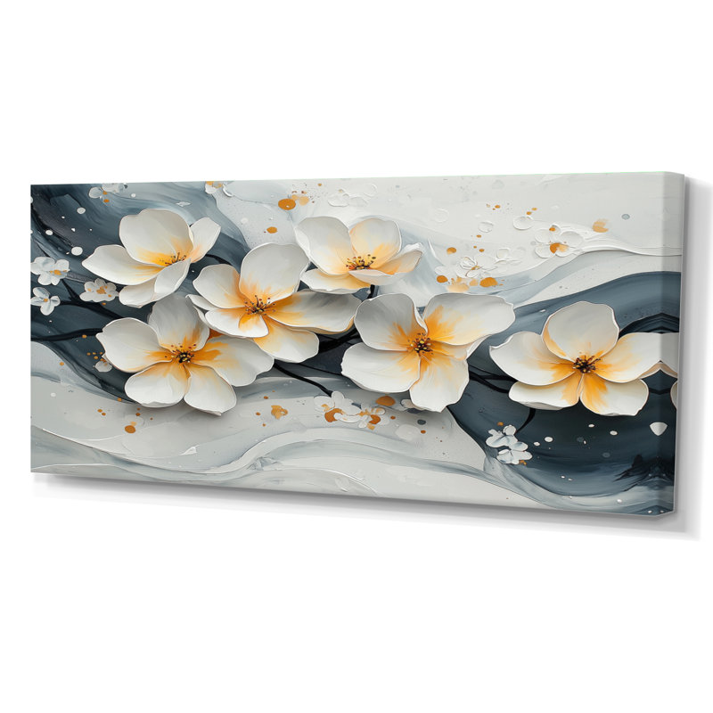Velours fleur de cerisier noir II - impressions sur toile de fleurs de cerisier, H 28 po x l 60 po, Toile tendue