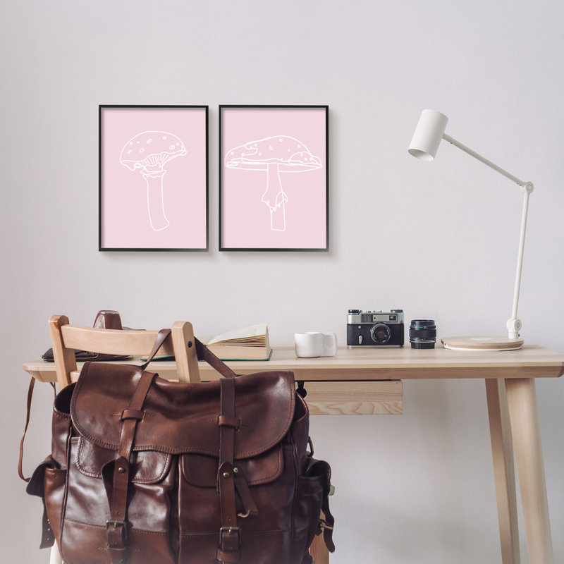 "Pastel Mushroom Doodles", ensemble de 2 estampes numériques encadrées par Lil 'Rue, Giclée encadrée noir minuit