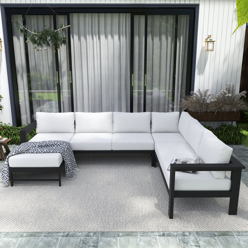 5-Piece Aluminum U-Shaped Outdoor Sectional Set, White