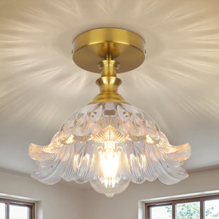 Vintage 11'' Semi Flush Mount Ceiling Light With Clear Flower Glass For Closet Hallway Kitchen Dining Room