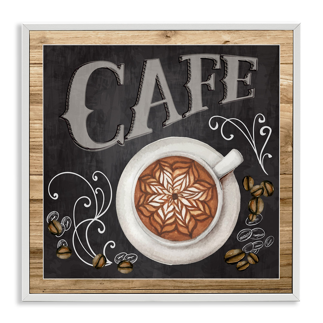 Chalkboard Style Cafe Sign Latte Coffee Beans Motif Stupell Industries Frame