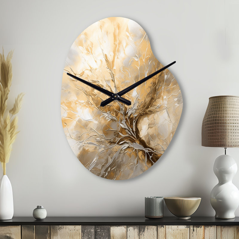 Or et argent Essence chromatique I - Horloge murale asymétrique abstraite, Petit