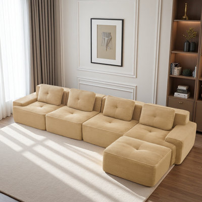 Canapés modulaires de 152,8 po pour le salon, canapé modulaire modulaire avec méridienne en forme de L, causeuse rembourrée à 2 places en velours côtelé à assise profonde sans assemblage, conception antidérapante