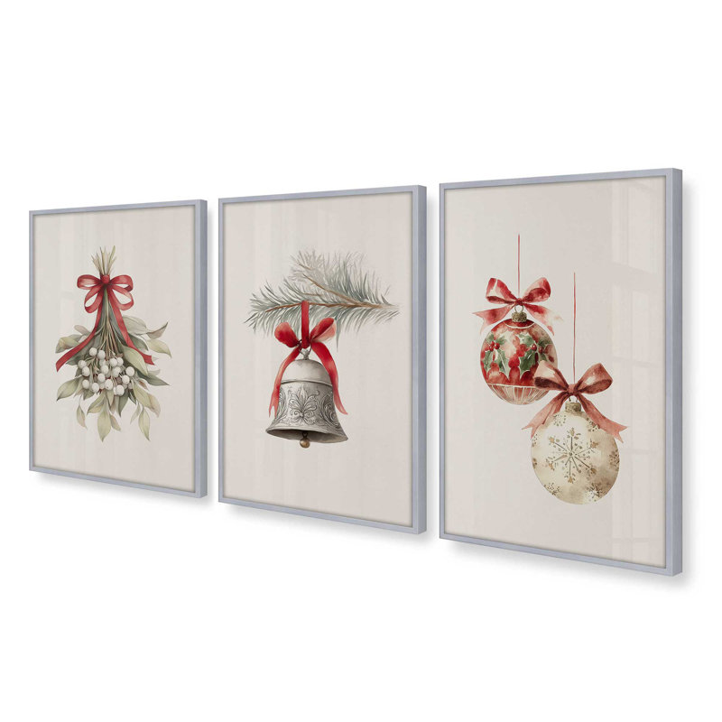Ensemble de 3 estampes Tinsel & Tidings, Chrome poli, H 15,5 po x l 37,5 po
