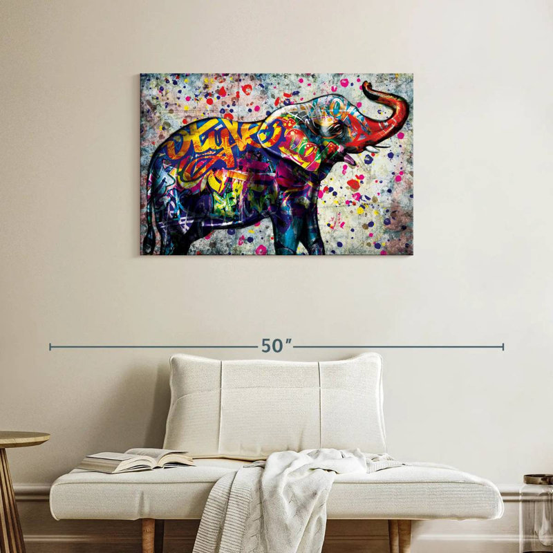 «Elephant Epic Colorful Elephant», reproduction sur toile, H 24 po x l 36 po x P 1,25 po