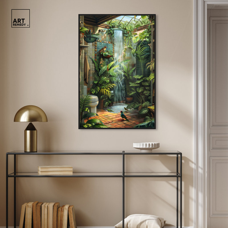 Art de la salle de bain Waterfall, H 16 po x l 11 po, Cadre noir