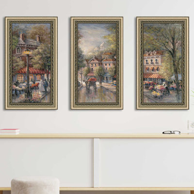 " French Street Scene I " 3 Piece Art Acrylic Painting
