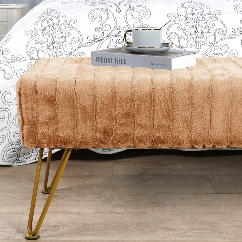 Dariene Faux Fur Upholstered Bench, Honey Ginger