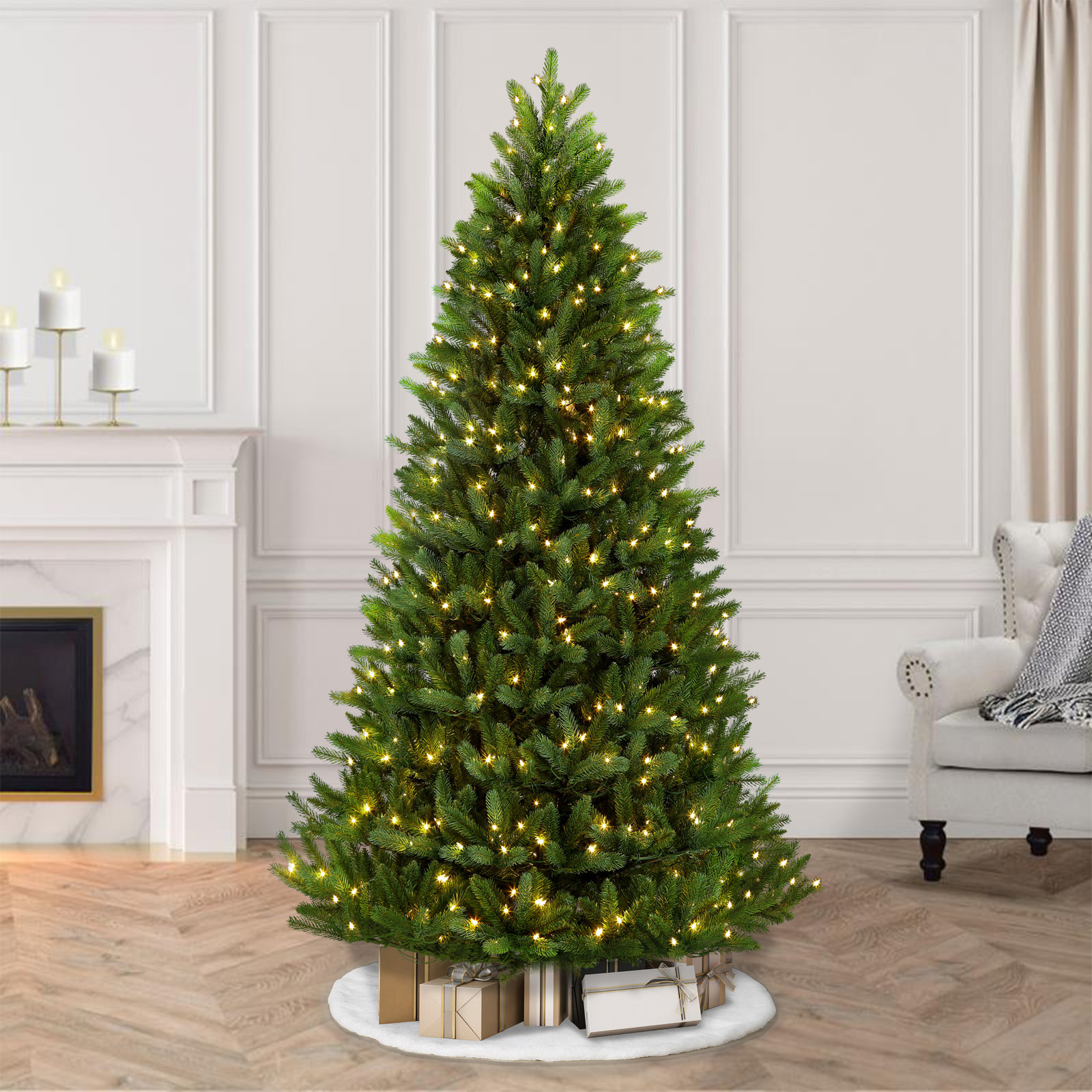 Lighted Artificial Fir Christmas Tree, 7.5' H, 700