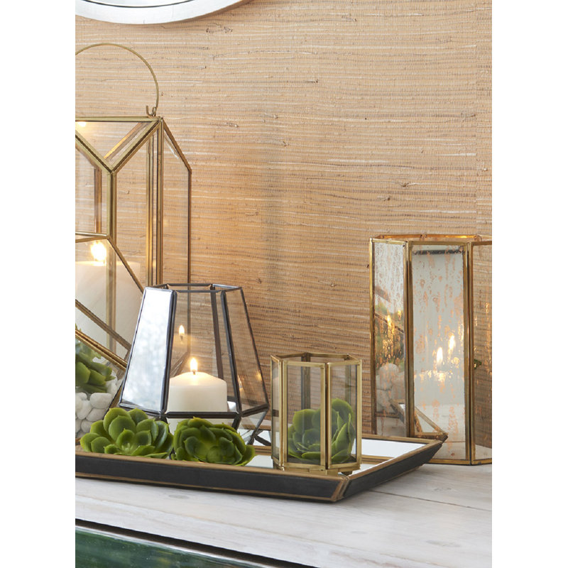 Petite lanterne en verre et métal hexagonale, H 5 po x l 4 po x P 4 po