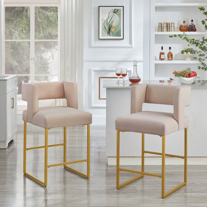 Tabouret à hauteur de comptoir moderne avec dossier ouvert carré et pieds robustes en fer, ensemble de 2 chaises de bar polyvalentes