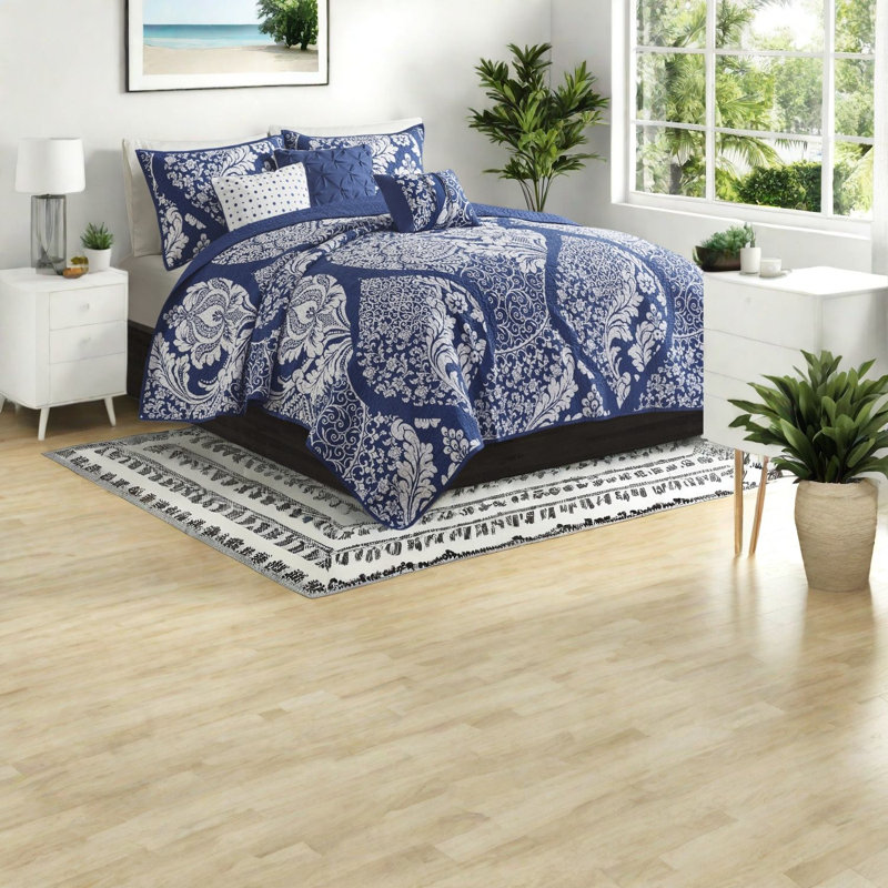Ensembles de literie transitionnels indigo, courtepointe en coton avec coussins décoratifs pour la maison