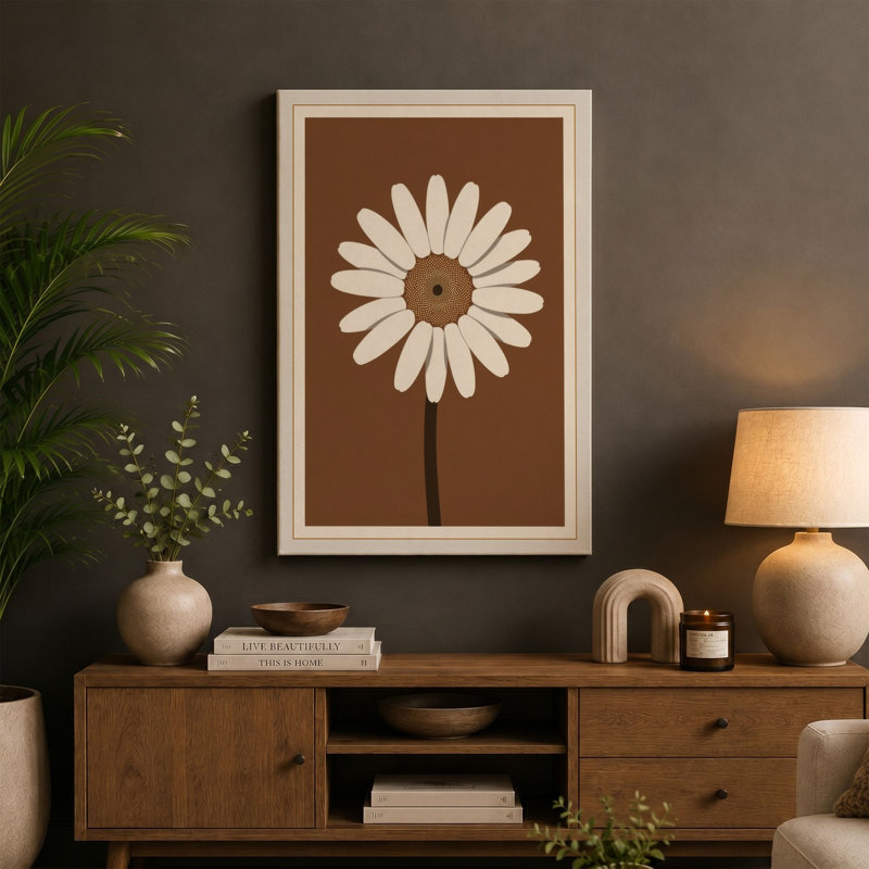 Daisy Stem Botanical 1 Piece Wrapped Canvas Wall Art, 24x16 - 61.0 x 40.6 cm, Black Border