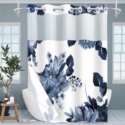 Ensemble de rideau de douche sans doublure, rideaux de douche à motif floral bleu pour salle de bain, ensembles de rideaux de salle de bain d'hôtel moderne avec doublure à encliqueter, 71 po x 74 po