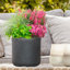 Black Concrete Effect Frostproof Outdoor Plant Pot, Garden Flower Pot, Cylinder Round Garden Planter with Drainage Holes, Outdoor Planter with Ribbed Pattern-1345823579