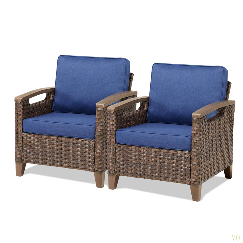 Ensemble de 2 chaises longues d'extérieur en osier avec coussins pour véranda ou terrasse