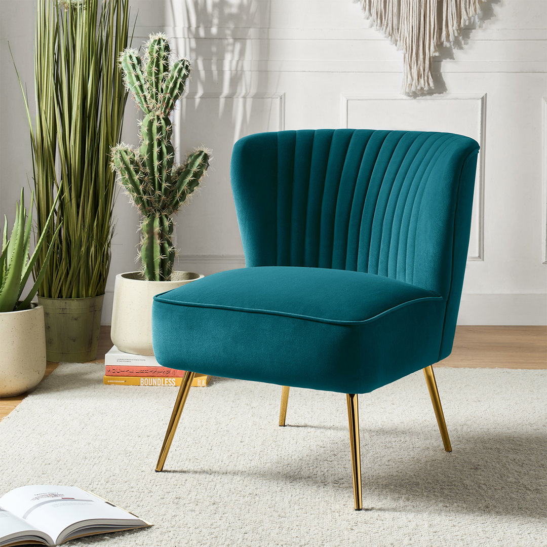 Euclid Velvet Accent Chair with Metal Legs Etta Avenue™ Fabric: Teal Velvet