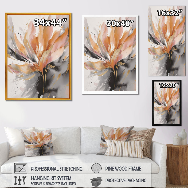 Abstraction de marbre orange et gris hypnotique - art mural abstrait en marbre, H 32 po x l 24 po, Toile tendue, No Frame