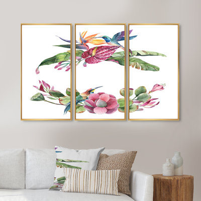 «Spring Bouquet With Pink Flowers III», ensemble de 3 impressions sur toile