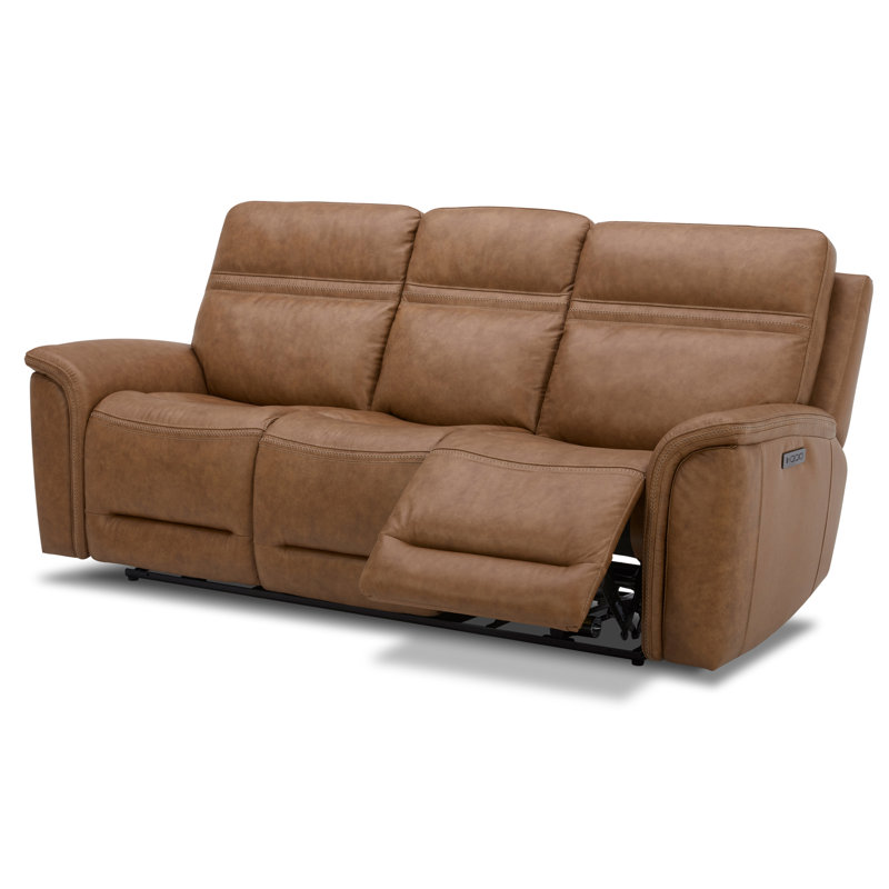 Brown Leather Power Reclining Sofa with Pillow-top Arms