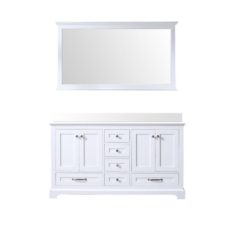 Espresso Double Bath Vanity 60 in. W x 22 in. D, Cultured Marble Top, and 58 in. Mirror, White
