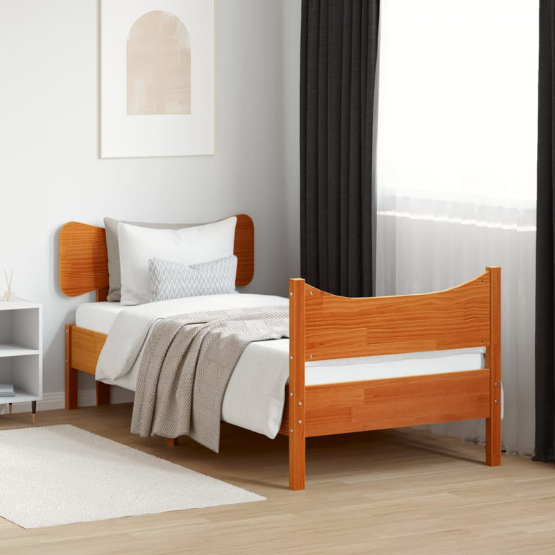 Rosalinde Solid Wood Bed, Wax Brown, European Single (90 x 200cm)