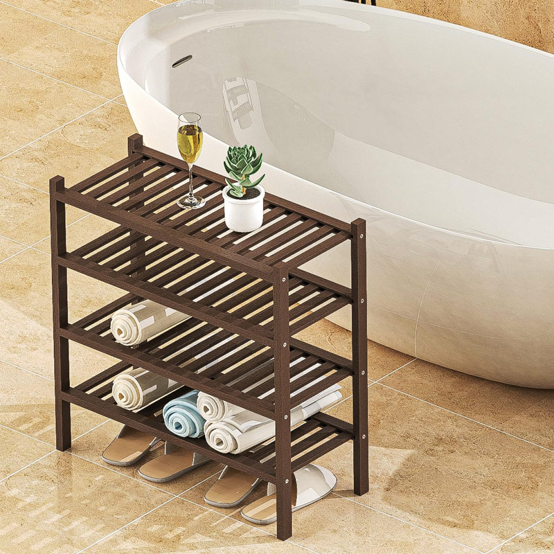 Shoe Rack 4-Tier Organizer-Stackable Storage Shelf With Multi-Function Combinations-Free Standing Bamboo Shoe Racks(Brown, 4-Tier)