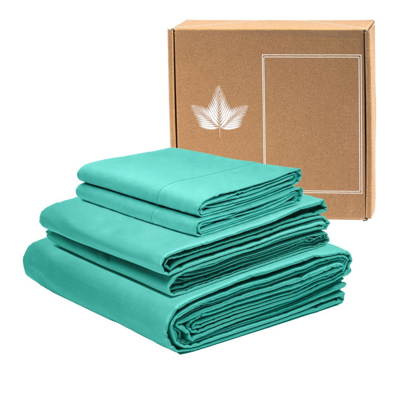 Ensemble de draps turquoise - 4 pièces - Très grand, Très grand lit, Turquoise