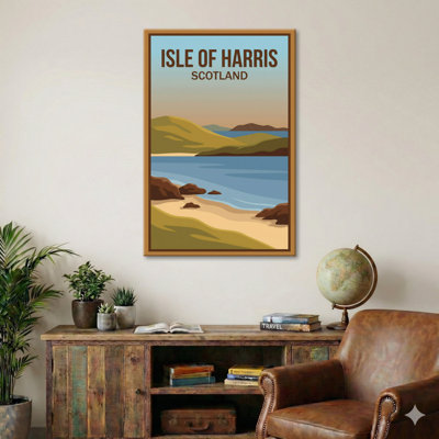 Isle Of Harris, Scotland - Romantic Vintage Travel Poster Of Hebridean Beaches And Hills. Giclee Print On Wrapped Canvas. Wall Art, Home Decor - Natural Landmarks, Scotland - Wrapped Canvas Print