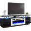 Bhhatu 2 Tier High 70" Gloss TV Stand with Electric Fireplace Included, Black/White-554877224-568119055