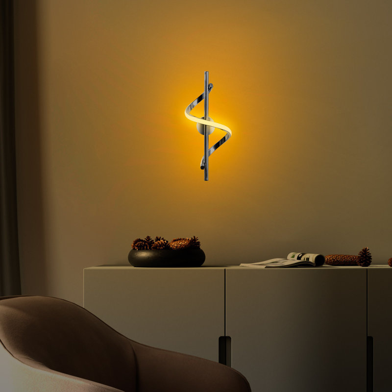 Lampe murale moderne en chrome avec corps en métal, 6,3 x 16,1 x 9,8 pouces | SMD DEL 11W 3000K, IP20, design élégant pour les hôtels et les espaces contemporains | Plaque de base en métal durable, parfaite pour une décoration intérieure élégante