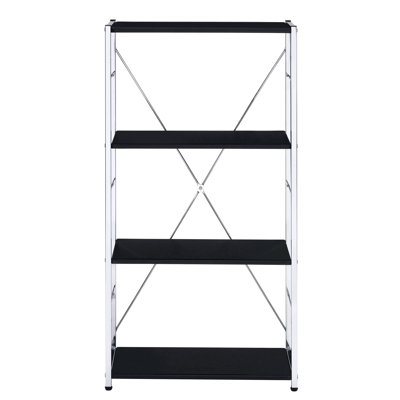 Black And Chrome 4-Tier Rectangular Bookshelf