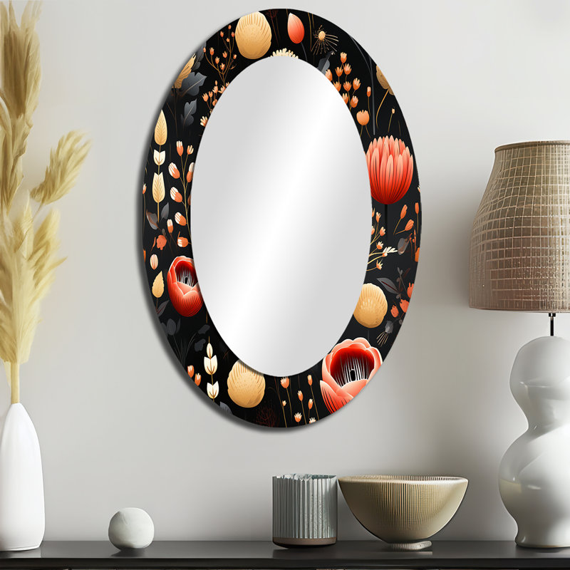 Motif floral bohémien, miroir mural décoratif floral, H 36 po x l 24 po, Ovale