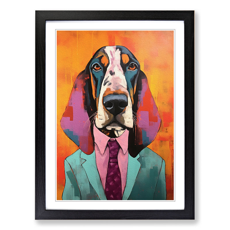 Basset Hound Modern - Single Picture Frame Print on Wood, 34cm H x 25cm W x 2cm D, Black