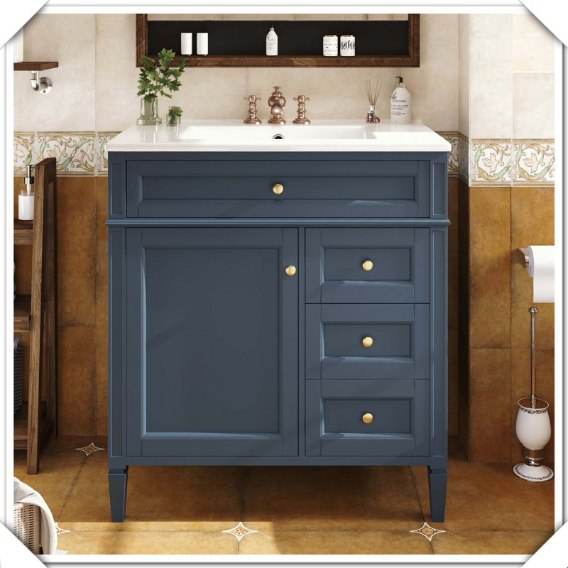 Meuble-lavabo moderne simple avec tiroirs supérieurs, Bleu