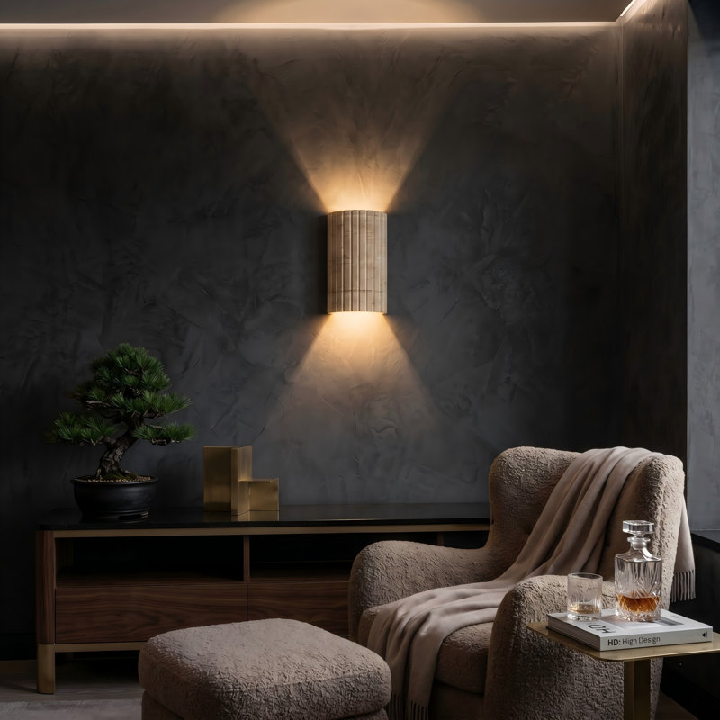 Natural Travertine LED Wall Sconce - Hand-Crafted Stone Fixture with Dimming, 3000K Warm Light for Bedroom Hallway Stair - ETL Liste