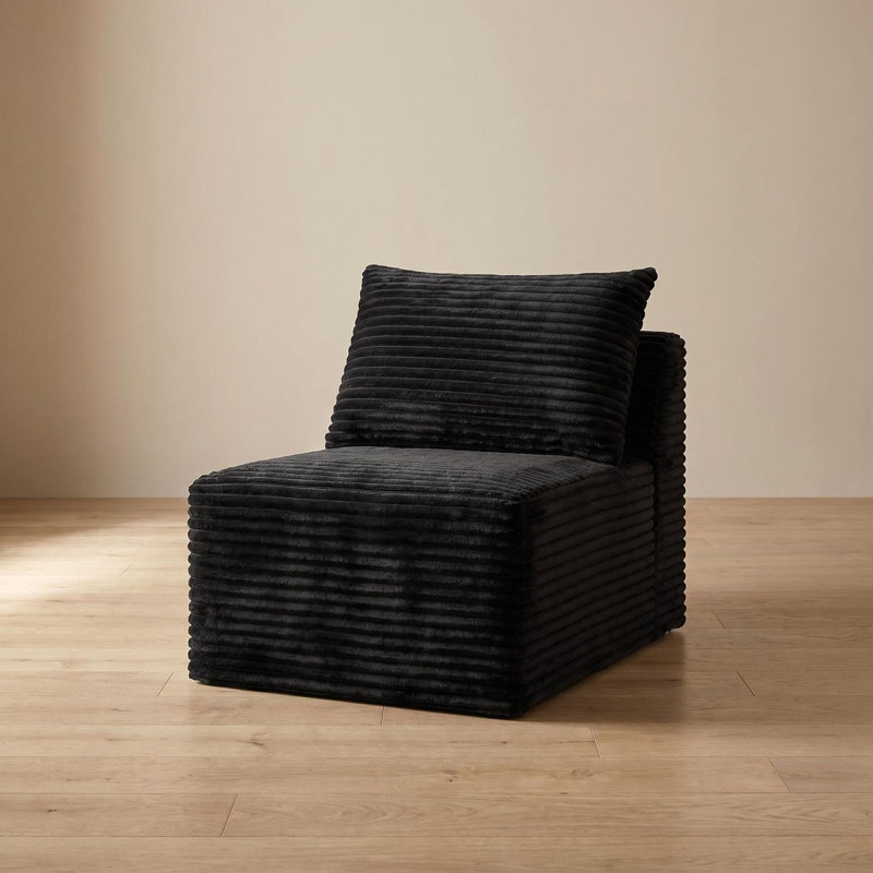 Fauteuil de compression modulaire en velours côtelé noir, fauteuil d'appoint sans pieds et sans accoudoirs, idéal pour le salon et la chambre.