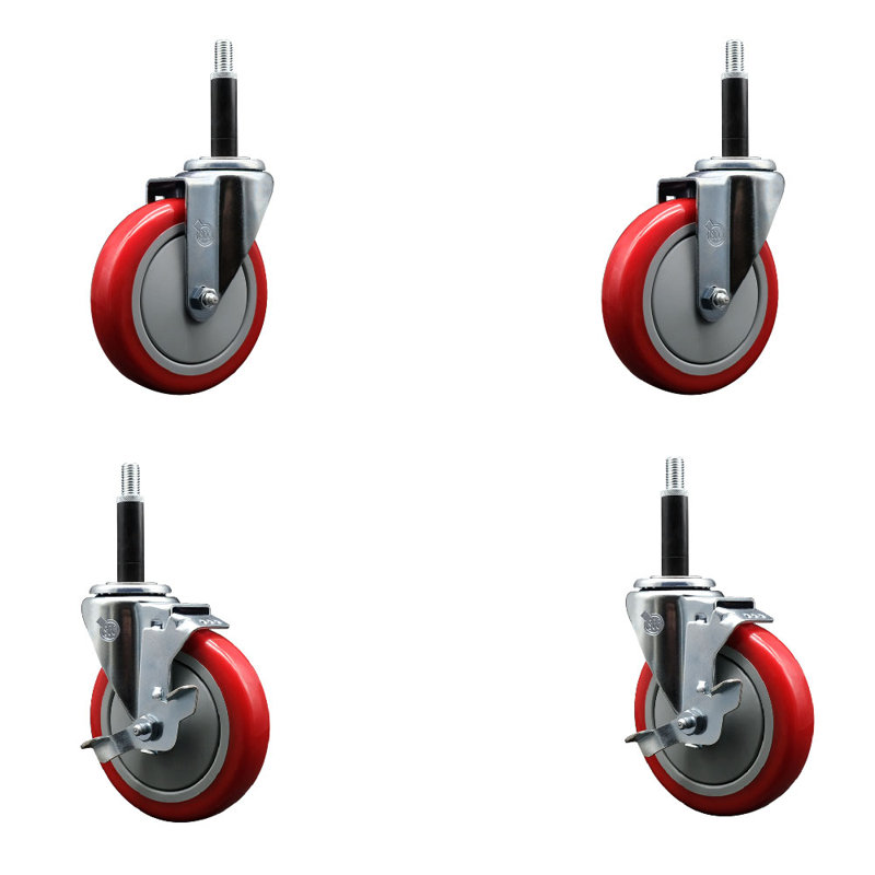 Ensemble de roulettes extensibles pivotantes en poly en polyuréthane 5 pouces et 3/4 pouces 2 roues SCC, Noir