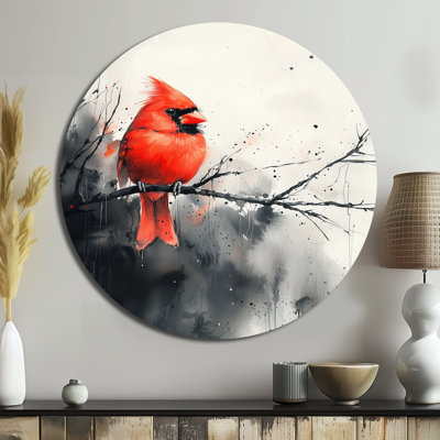 Karlhans - Modern Red Metal Art Print, Bird Round Metal Wall Art