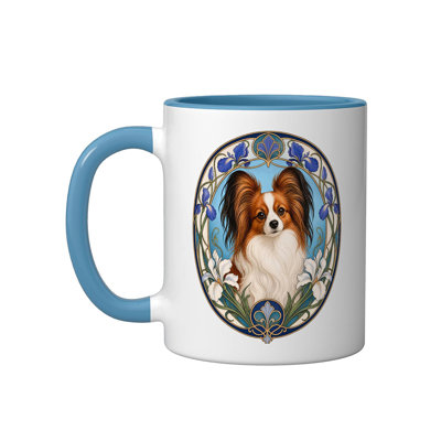 Papillon Dog Ceramic Mug, Blue/White, 11oz