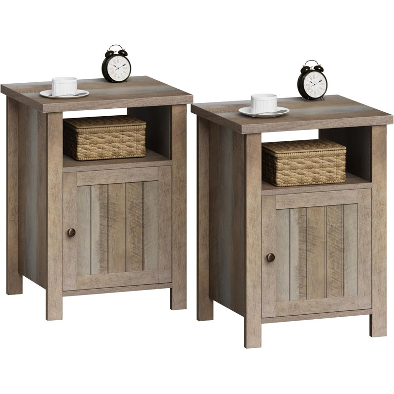 Farmhouse Nightstands Set Of 2, Rustic Vintage End Side Table With Storage For Bedroom Living Room, White Oak