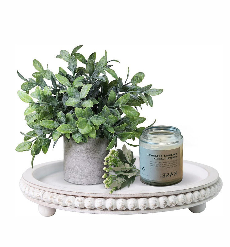 Ophelia & Co. White Wood Beaded Tray, Kitchen Table Decor or Farmhouse