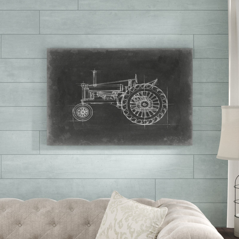 "Tractor Blueprint IV" par Ethan Harper, impression sur toile, H 32 po x l 48 po, Cadre noir