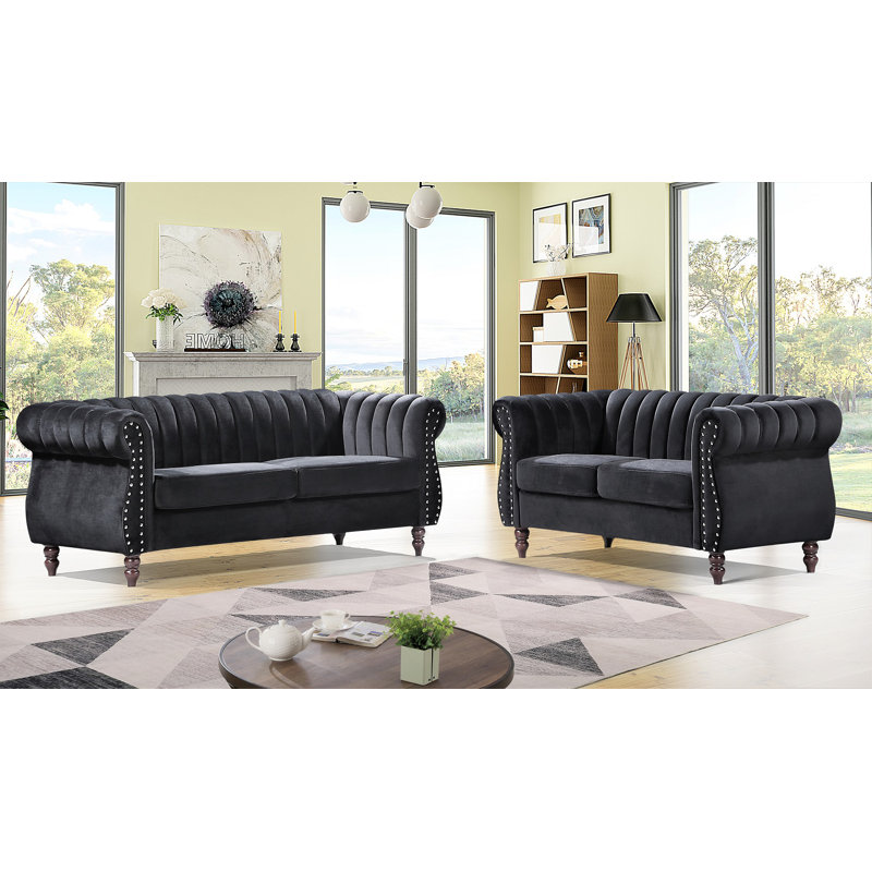 Ensemble de salon en velours Capucina, Velours noir